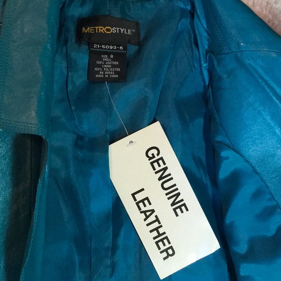 Metrostyle Beautiful Turquoise Leather Jacket. NWT - Picture 5 of 11